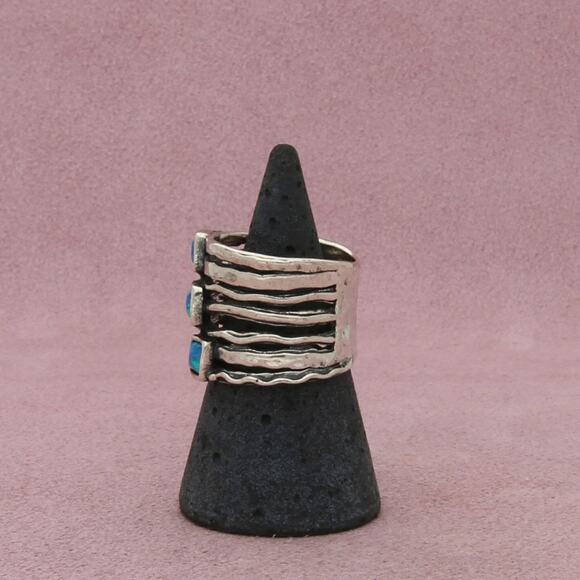 shablool sterling silver didae israel opal wide band ring size 7.75 - Picture 2 of 3